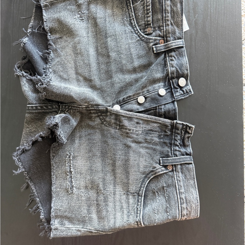 Levi's High Rise Distressed Black Denim Shorts 501s